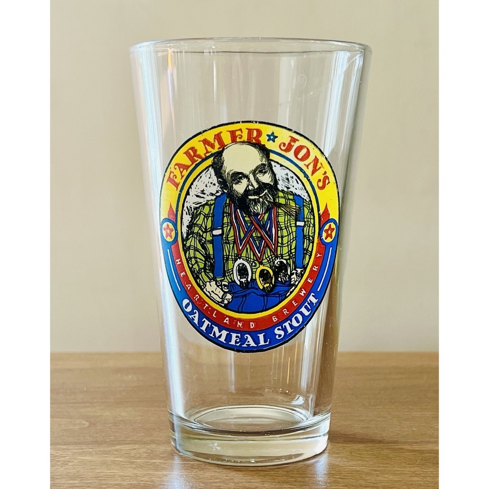 Heartland Brewery Pint Beer Glass Farmer Jon's‎ Oatmeal Stout Mancave Bar